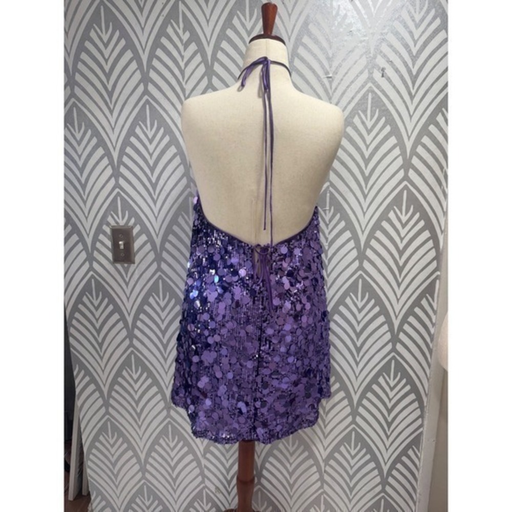 Princess Polly Purple Sequin Halter Mini Dress Open Back Party Disco US 2 - Picture 5 of 8